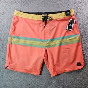 NWT Rip Curl Board Shorts Swim Trunks Men Waist 40 No Liner Green Orange Striped